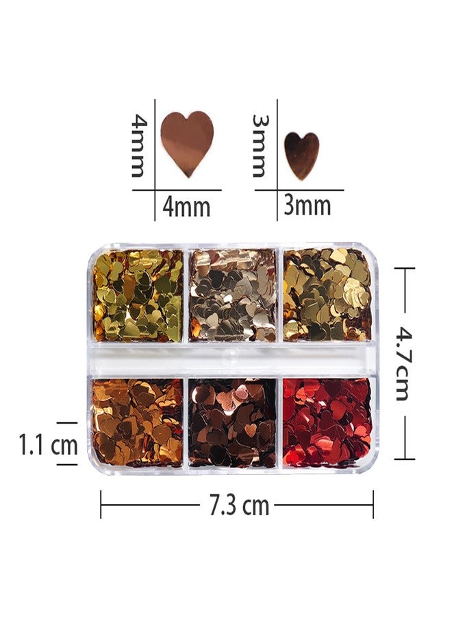 Vopintpy 6 Grids Valentines Love Heart Nail Sequins Holographic Multicolor Heart Nail Flakes Design Nail Charms 3D Confetti Nail Art Stickers for Women DIY Manicure Decoration - Image 2